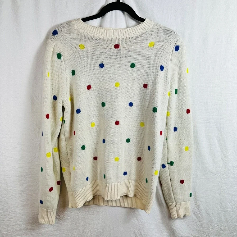 Storia Pullover Crewneck Sweater Size Large White Polka Dots Colorful‎ Warm